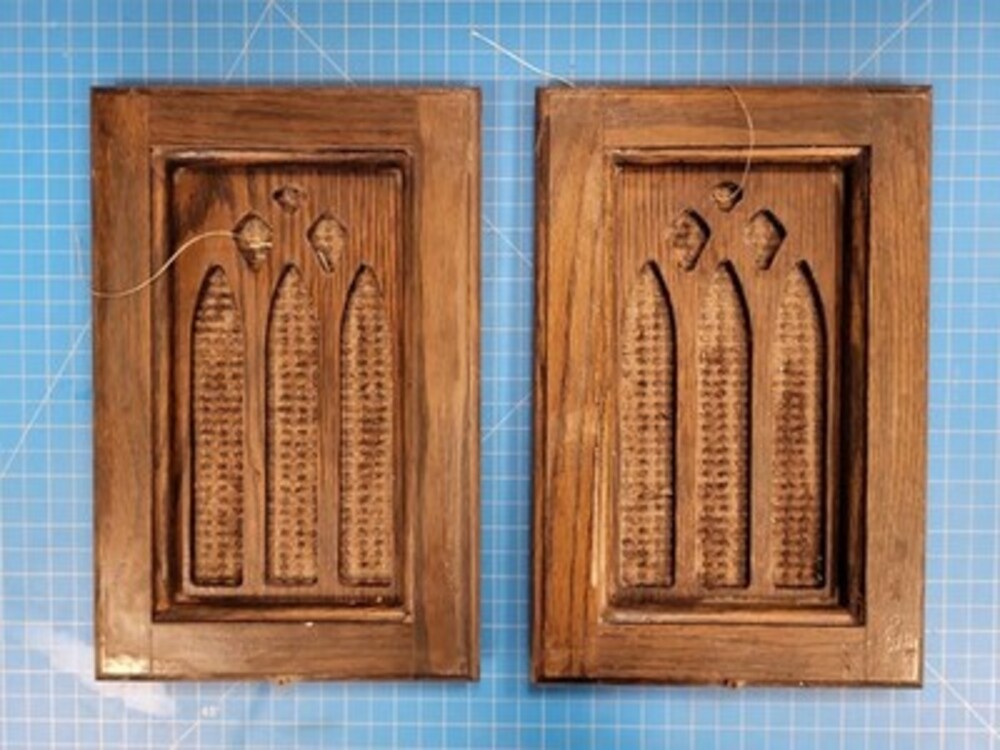Vintage Gothic Revival Speaker Grill Covers Pair Wood Frame 11.25x7.5 MCM Decor